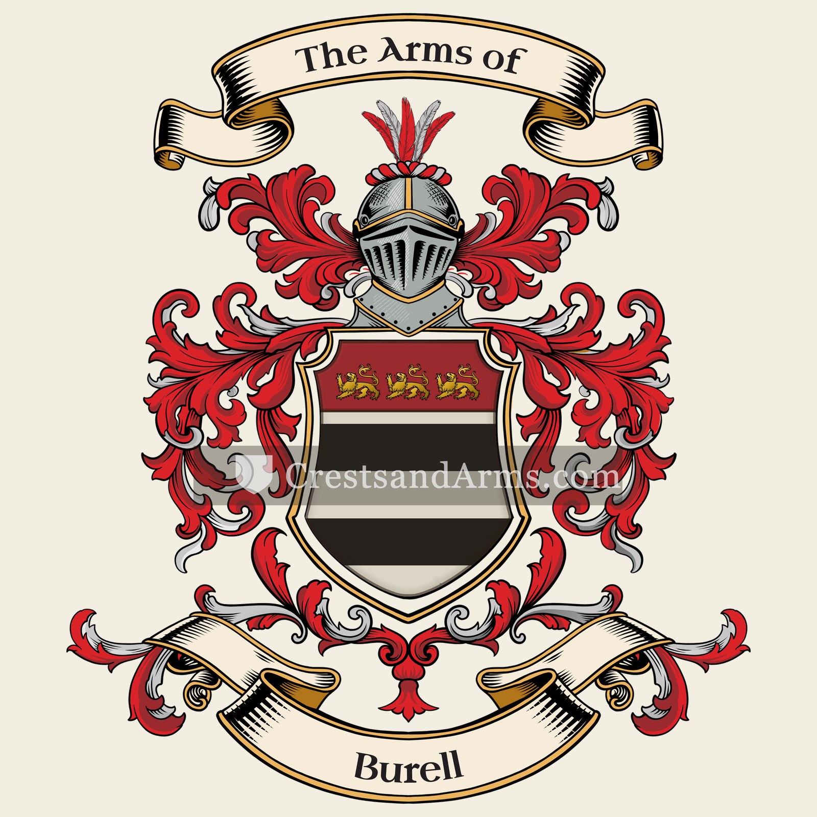 The Burell coat of arms, drawn from the recorded blazon