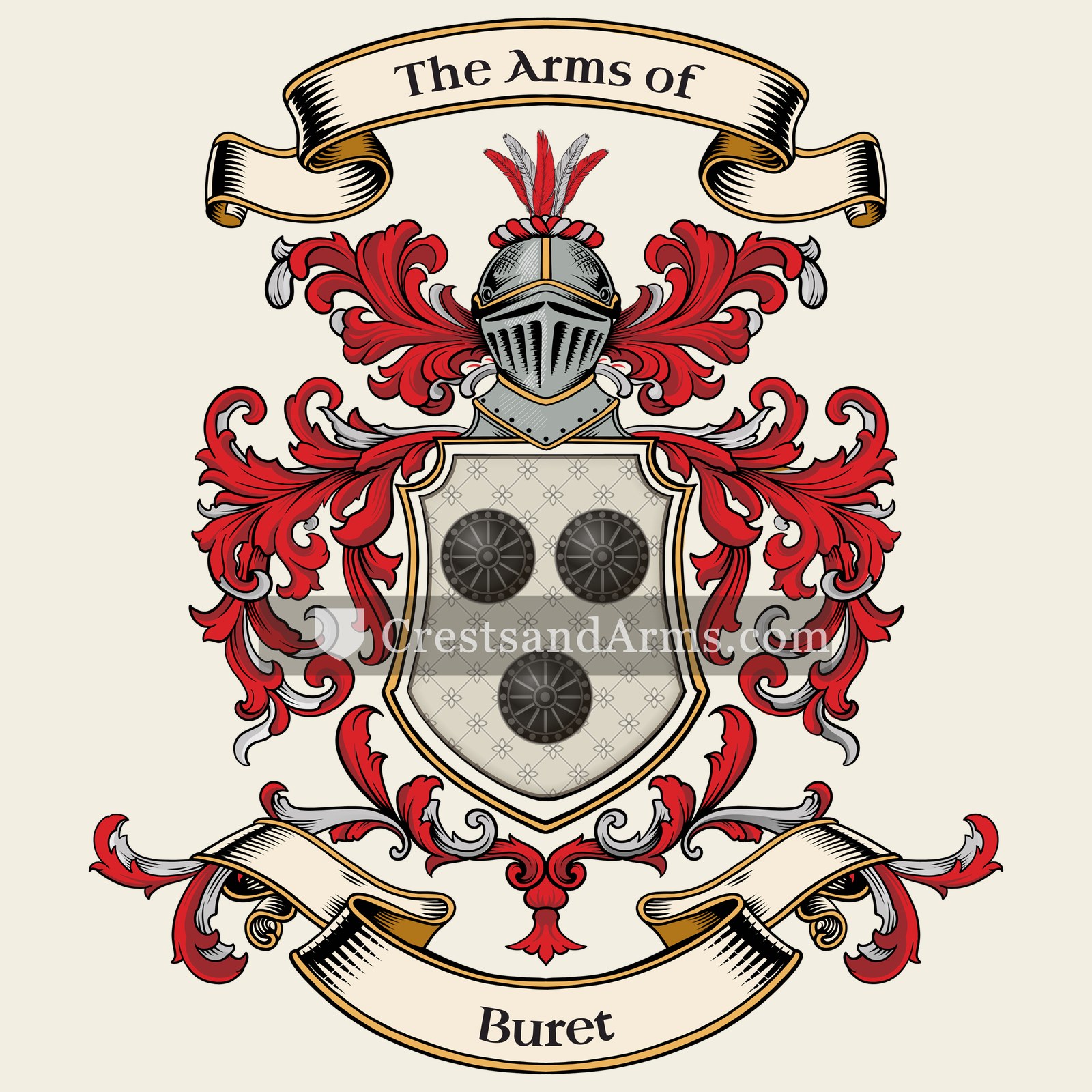 The Buret coat of arms, drawn from the recorded blazon