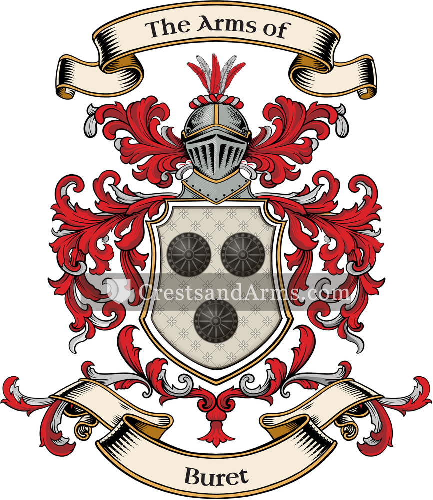 The Buret coat of arms, drawn from the recorded blazon