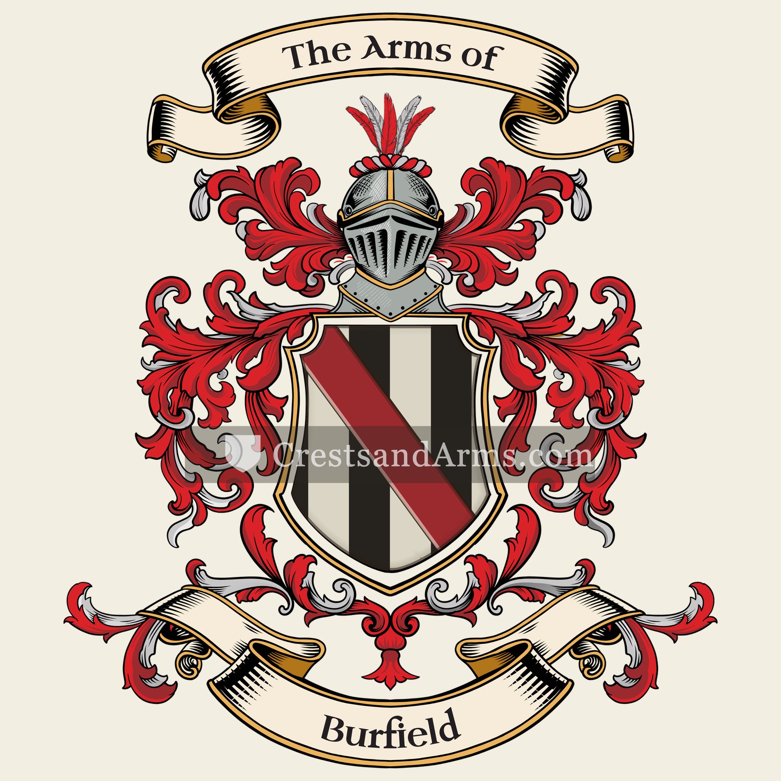 The Burfield coat of arms, drawn from the recorded blazon