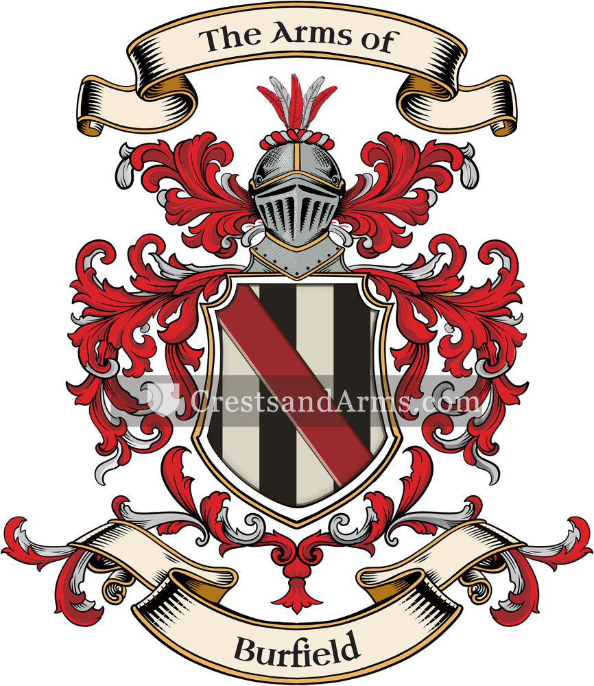 The Burfield coat of arms, drawn from the recorded blazon