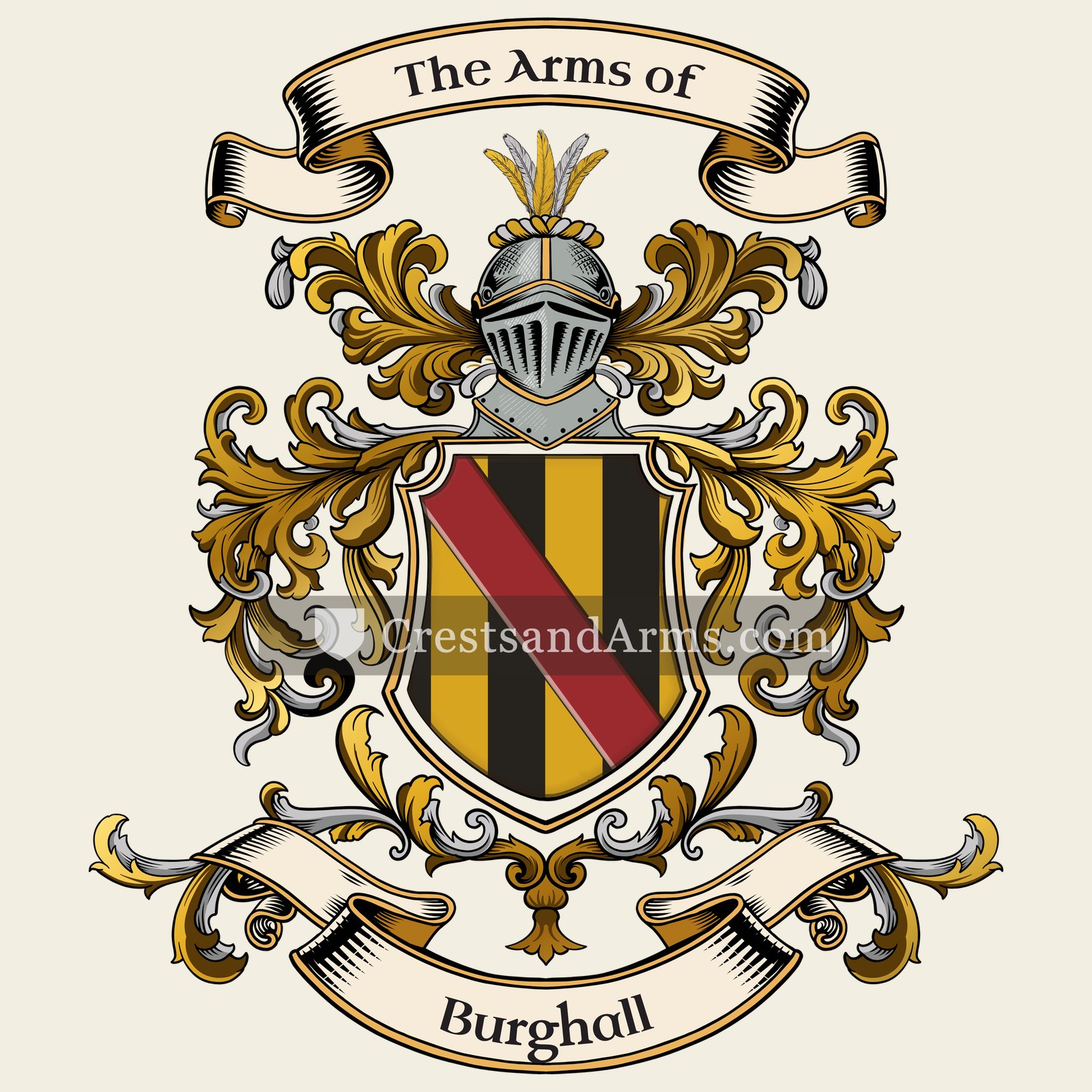 The Burghall coat of arms, drawn from the recorded blazon
