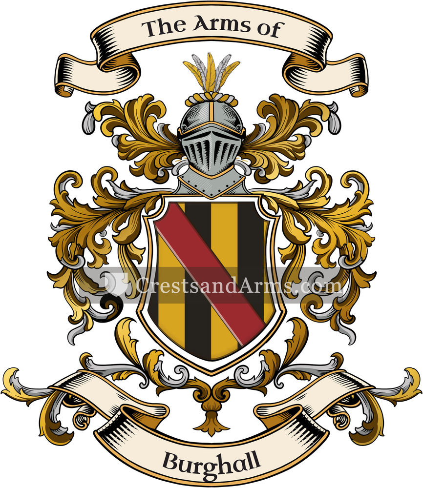 The Burghall coat of arms, drawn from the recorded blazon
