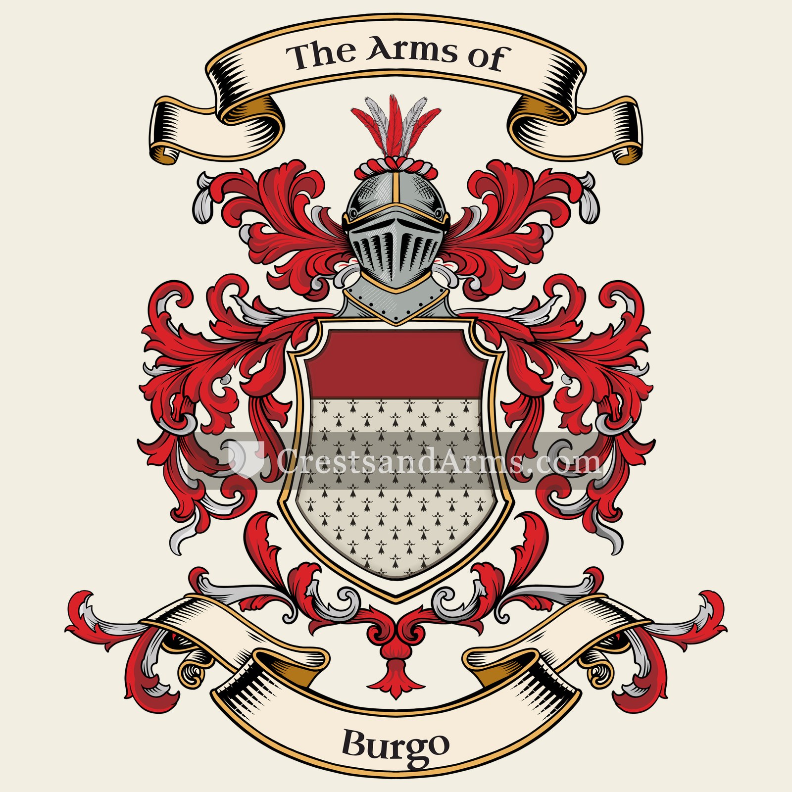 The Burgo coat of arms, drawn from the recorded blazon