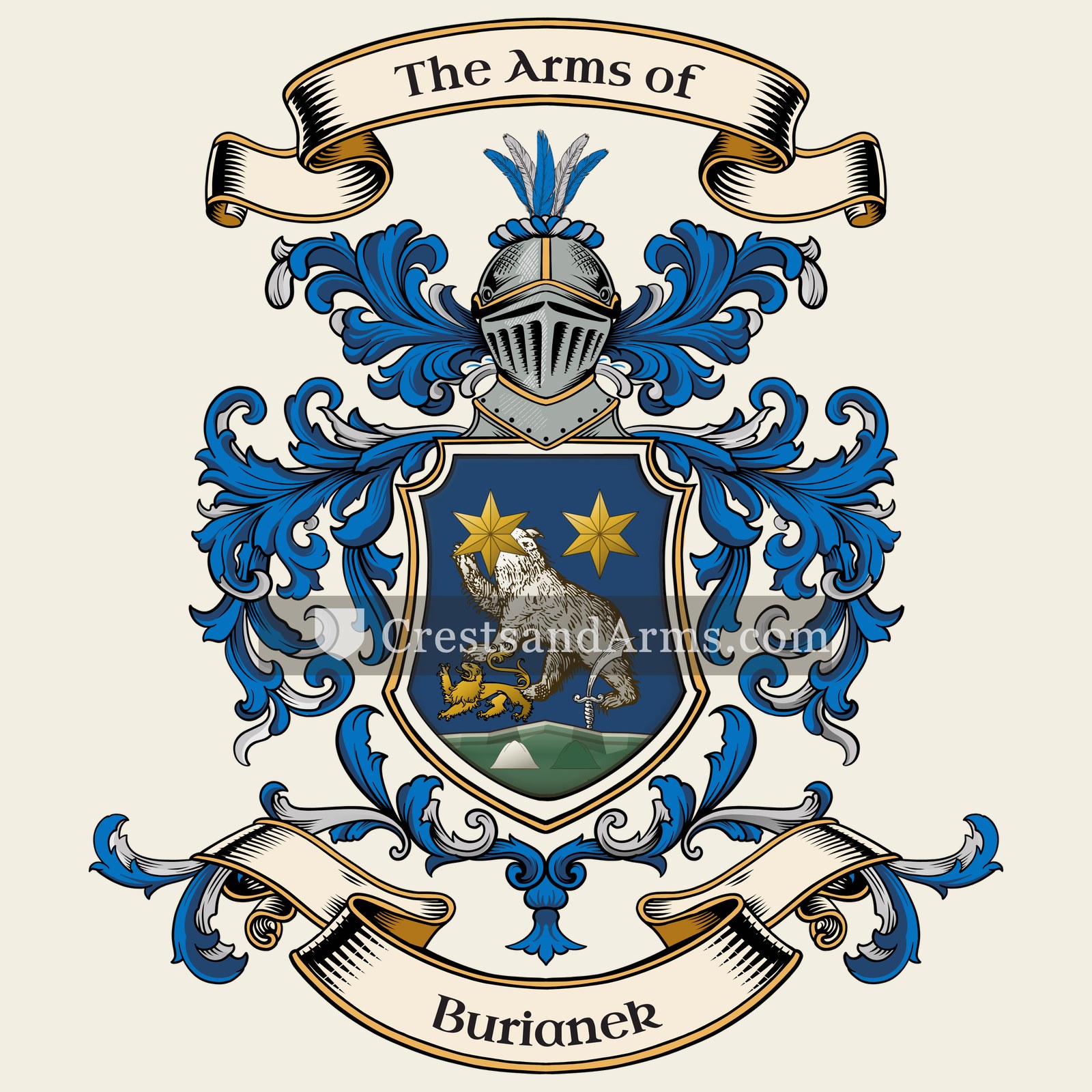 The Burianek coat of arms, drawn from the recorded blazon
