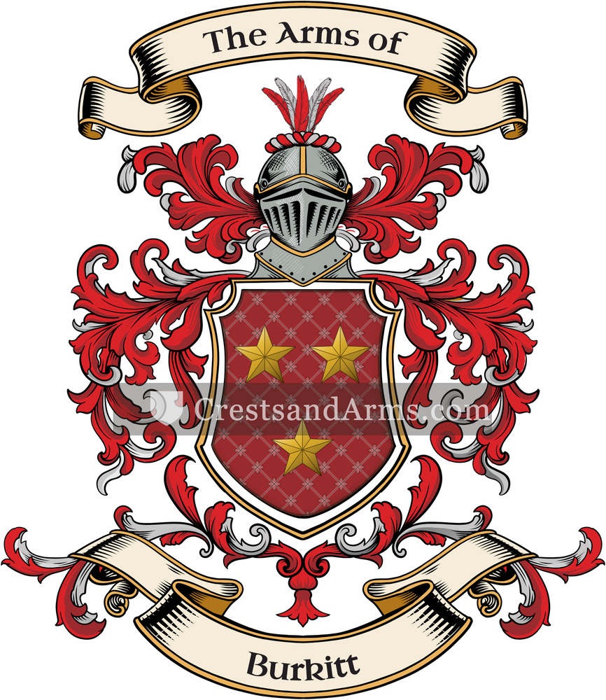 The Burkitt coat of arms, drawn from the recorded blazon