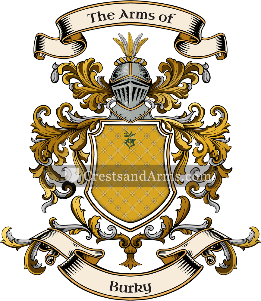 The Burky coat of arms, drawn from the recorded blazon