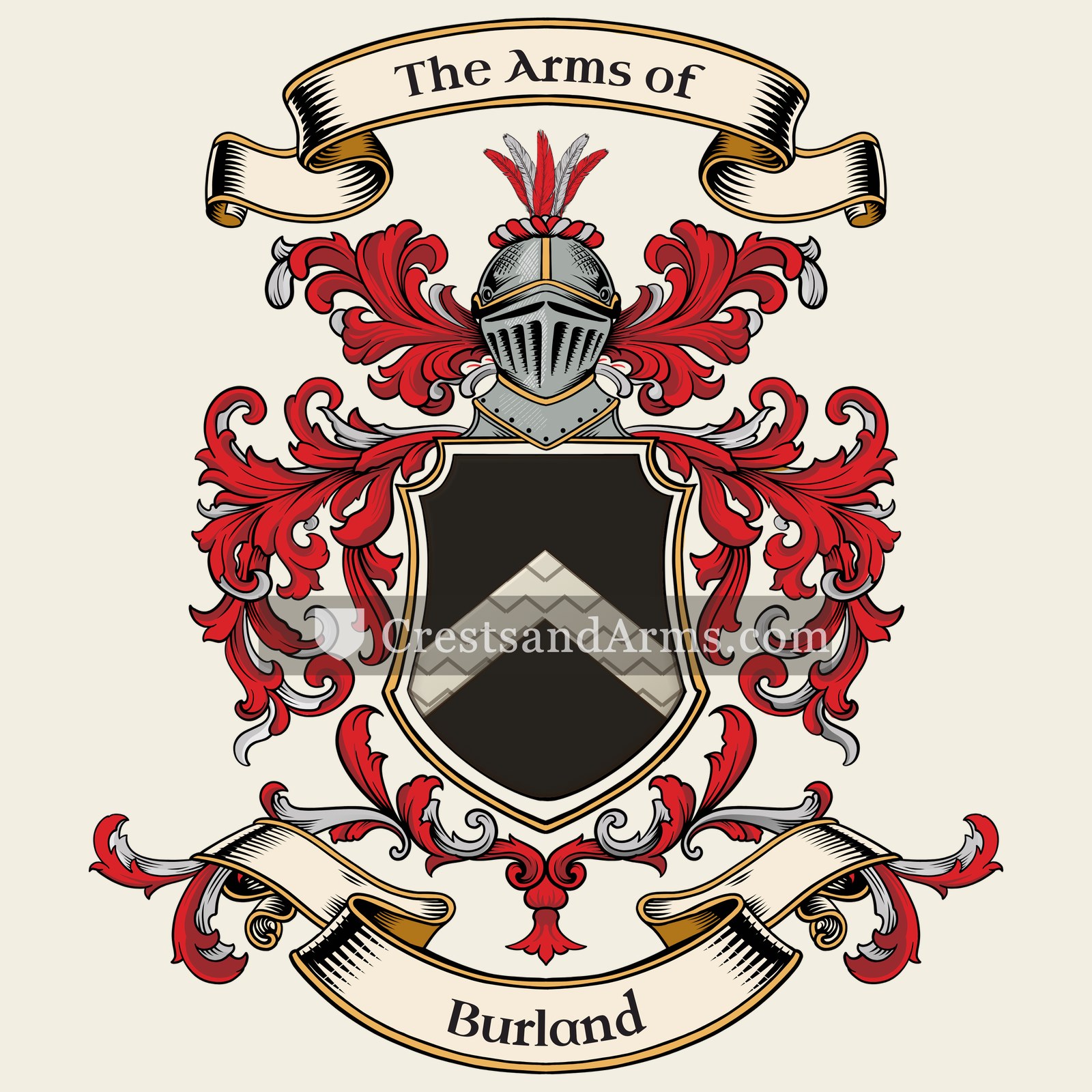 The Burland coat of arms, drawn from the recorded blazon