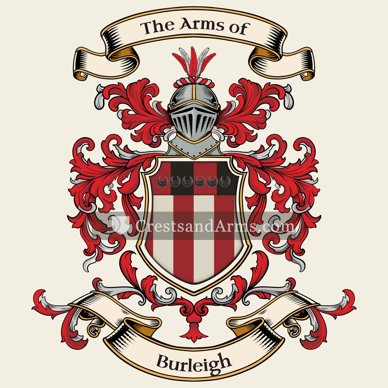 The Burleigh coat of arms, drawn from the recorded blazon