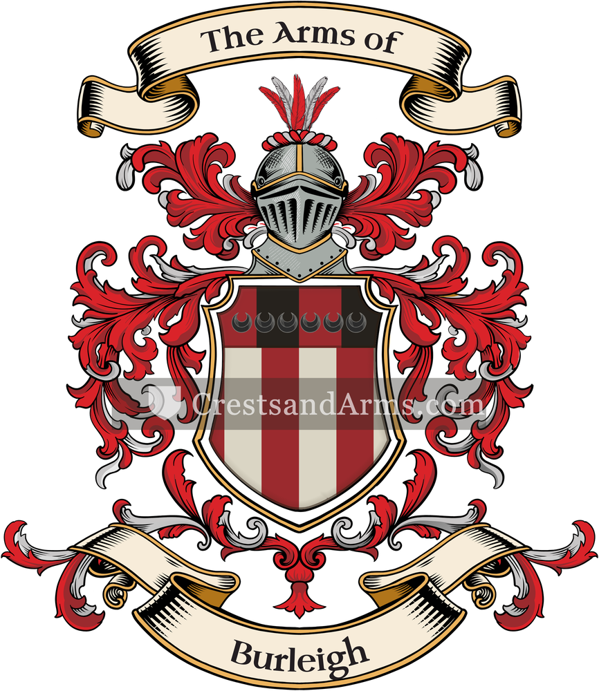 The Burleigh coat of arms, drawn from the recorded blazon