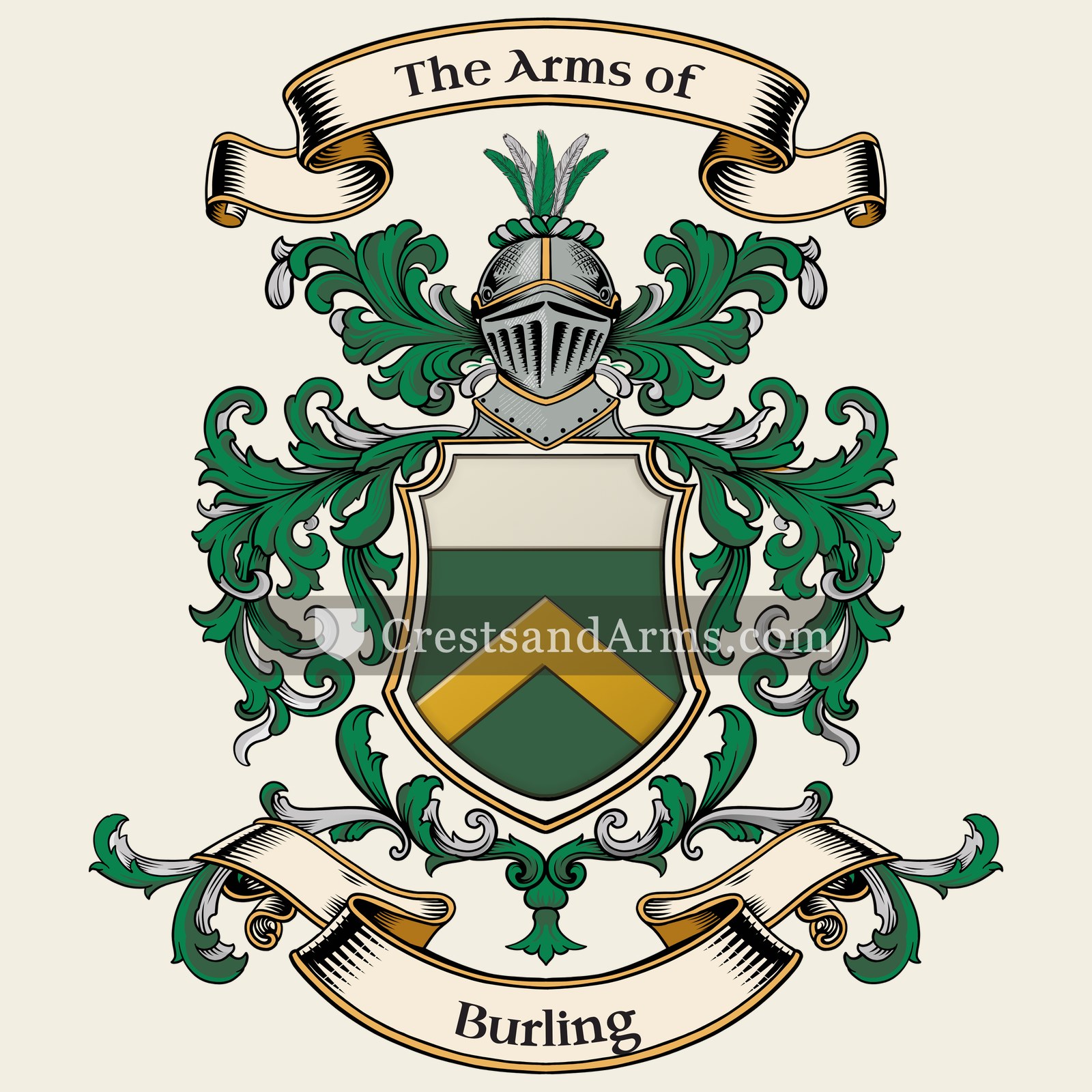 The Burling coat of arms, drawn from the recorded blazon