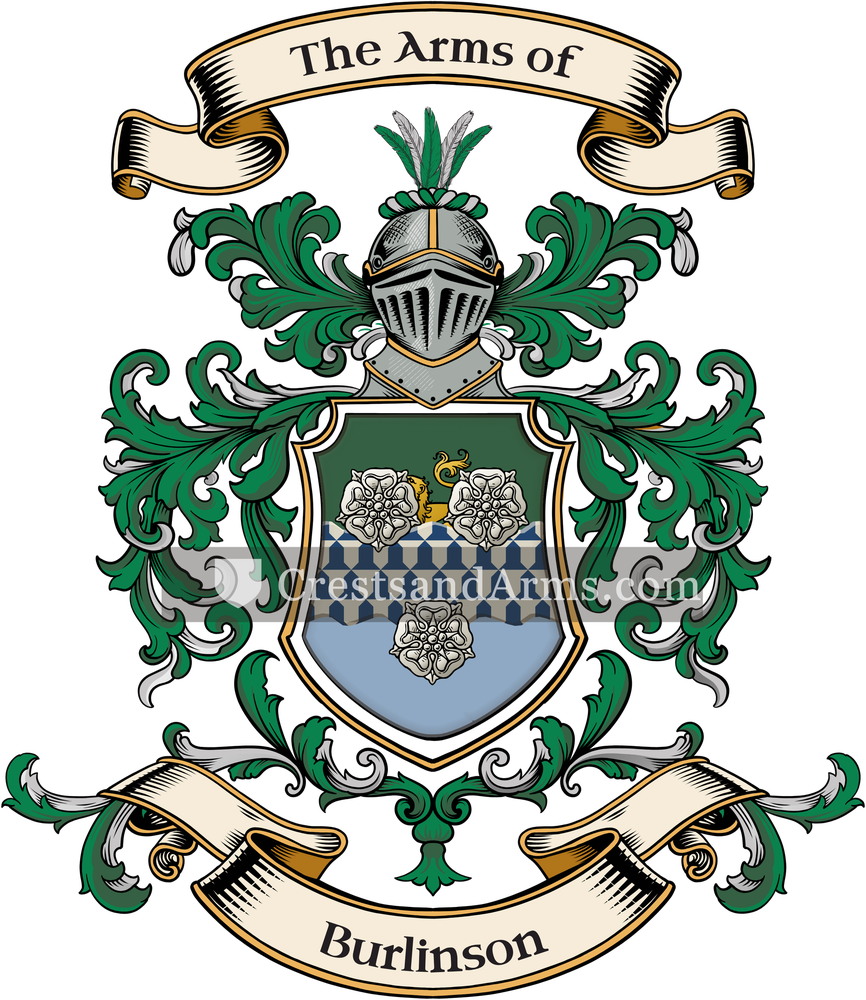 The Burlinson coat of arms, drawn from the recorded blazon
