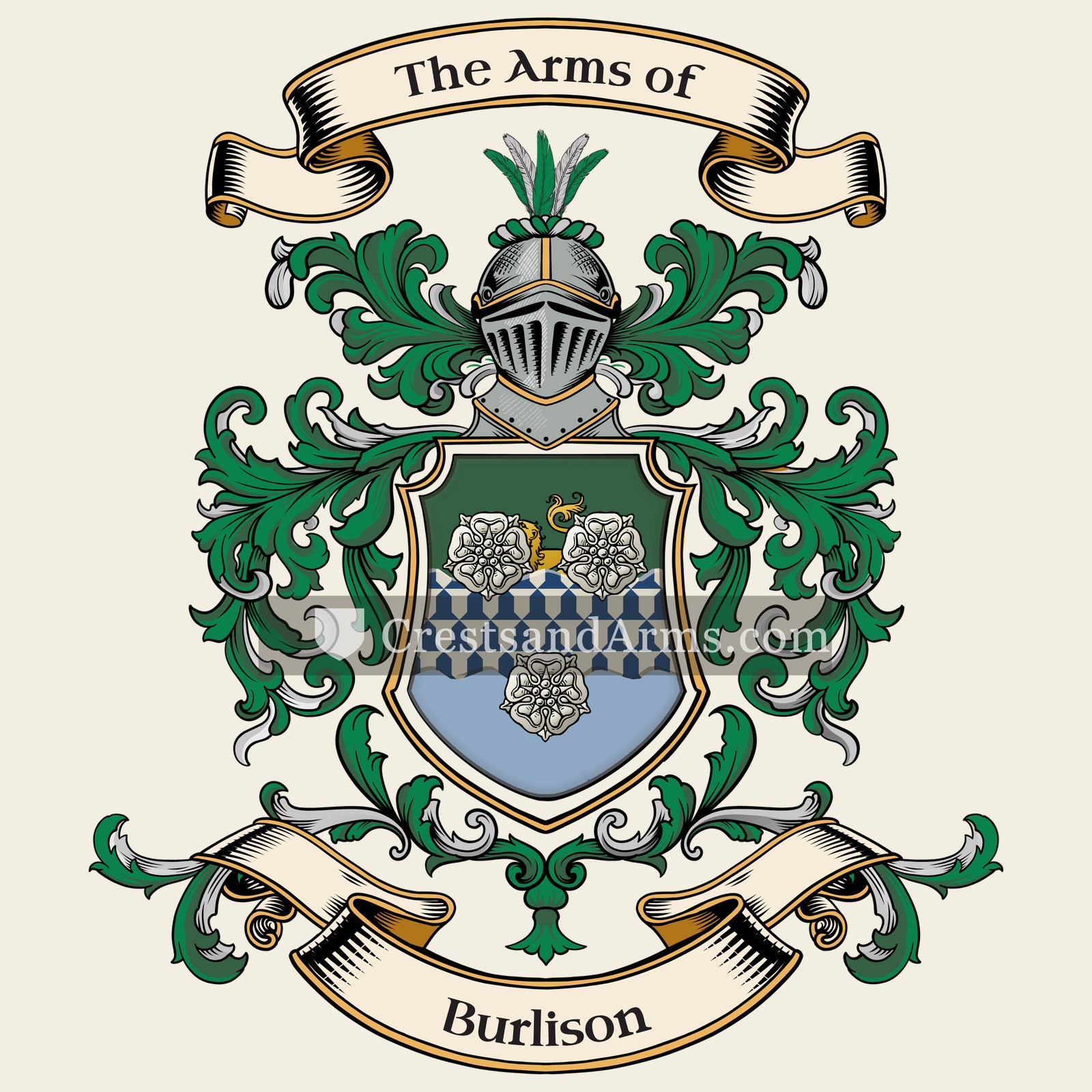 The Burlison coat of arms, drawn from the recorded blazon