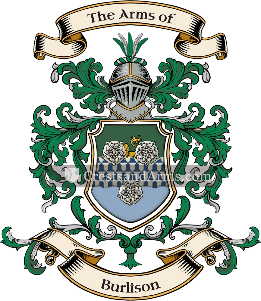 The Burlison coat of arms, drawn from the recorded blazon