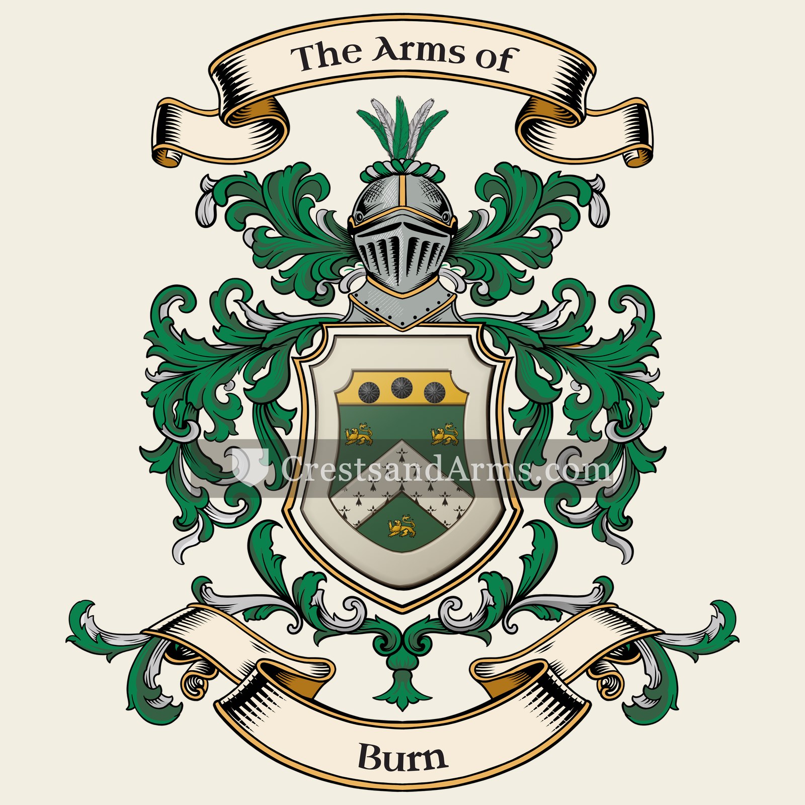 The Burn coat of arms, drawn from the recorded blazon