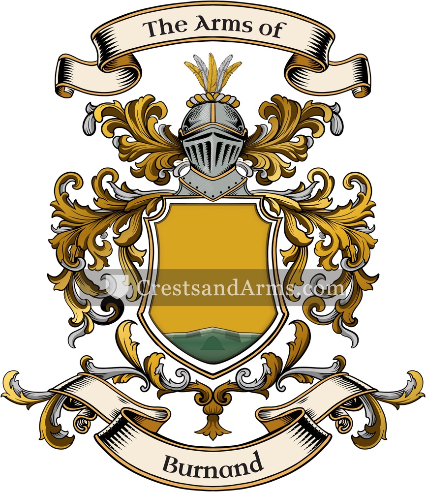 The Burnand coat of arms, drawn from the recorded blazon
