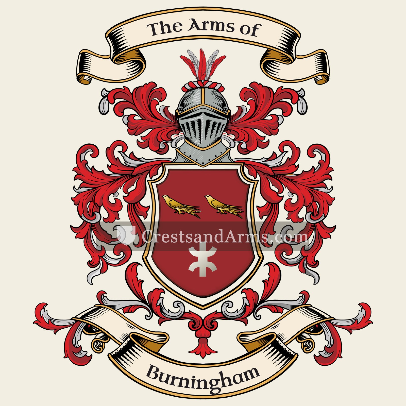 The Burningham coat of arms, drawn from the recorded blazon