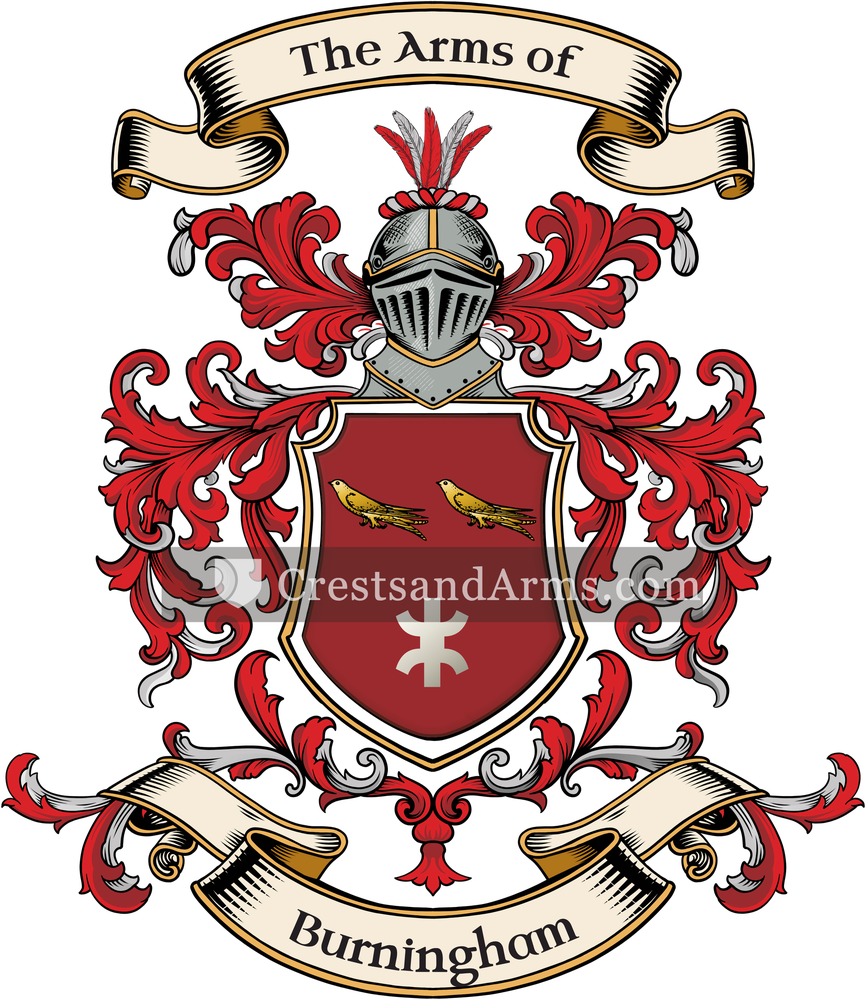 The Burningham coat of arms, drawn from the recorded blazon