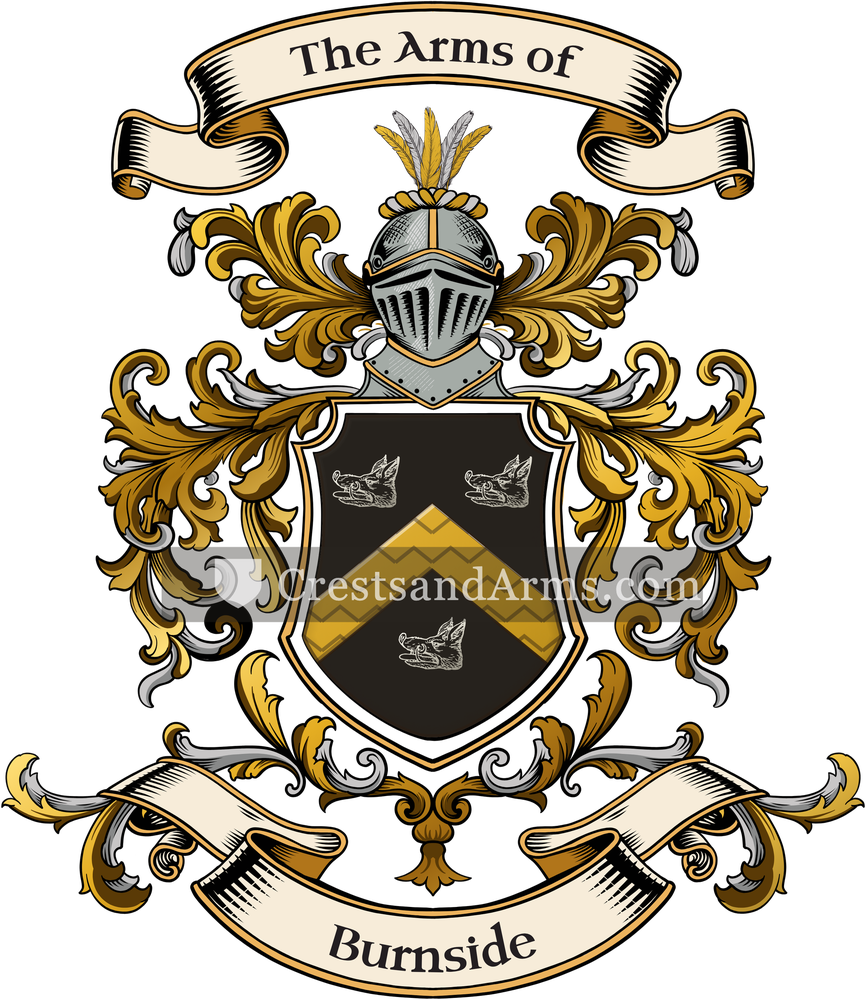 The Burnside coat of arms, drawn from the recorded blazon