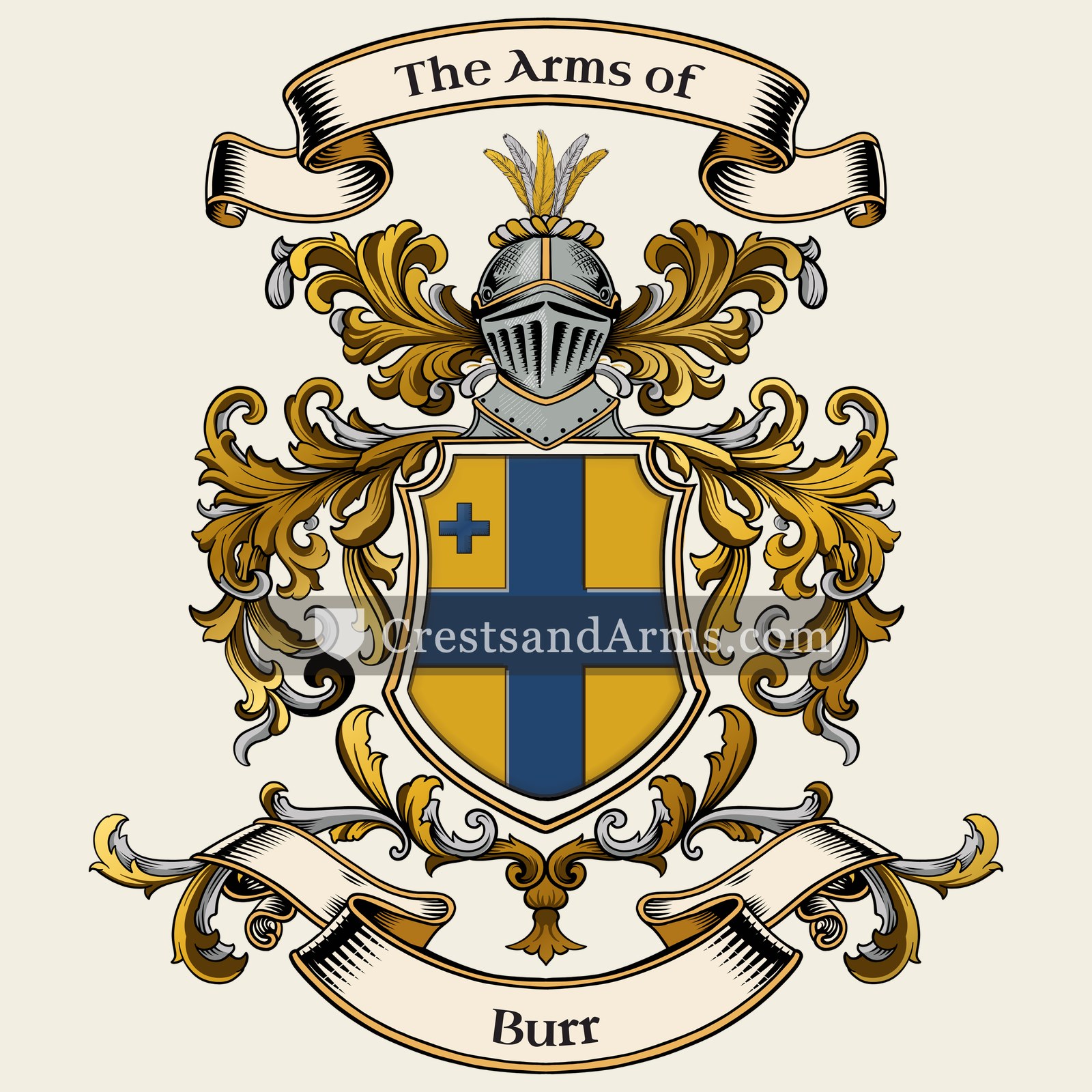 The Burr coat of arms, drawn from the recorded blazon