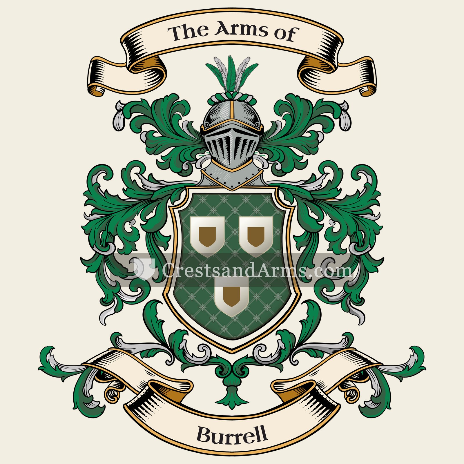 The Burrell coat of arms, drawn from the recorded blazon