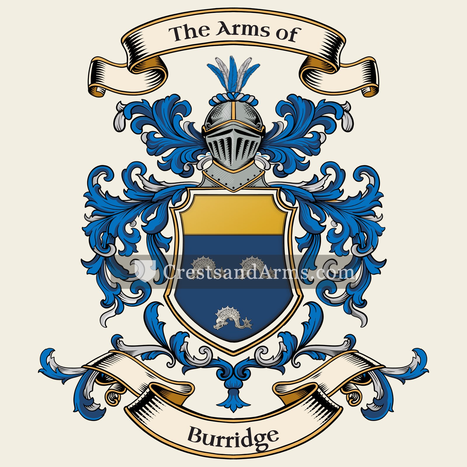 The Burridge coat of arms, drawn from the recorded blazon