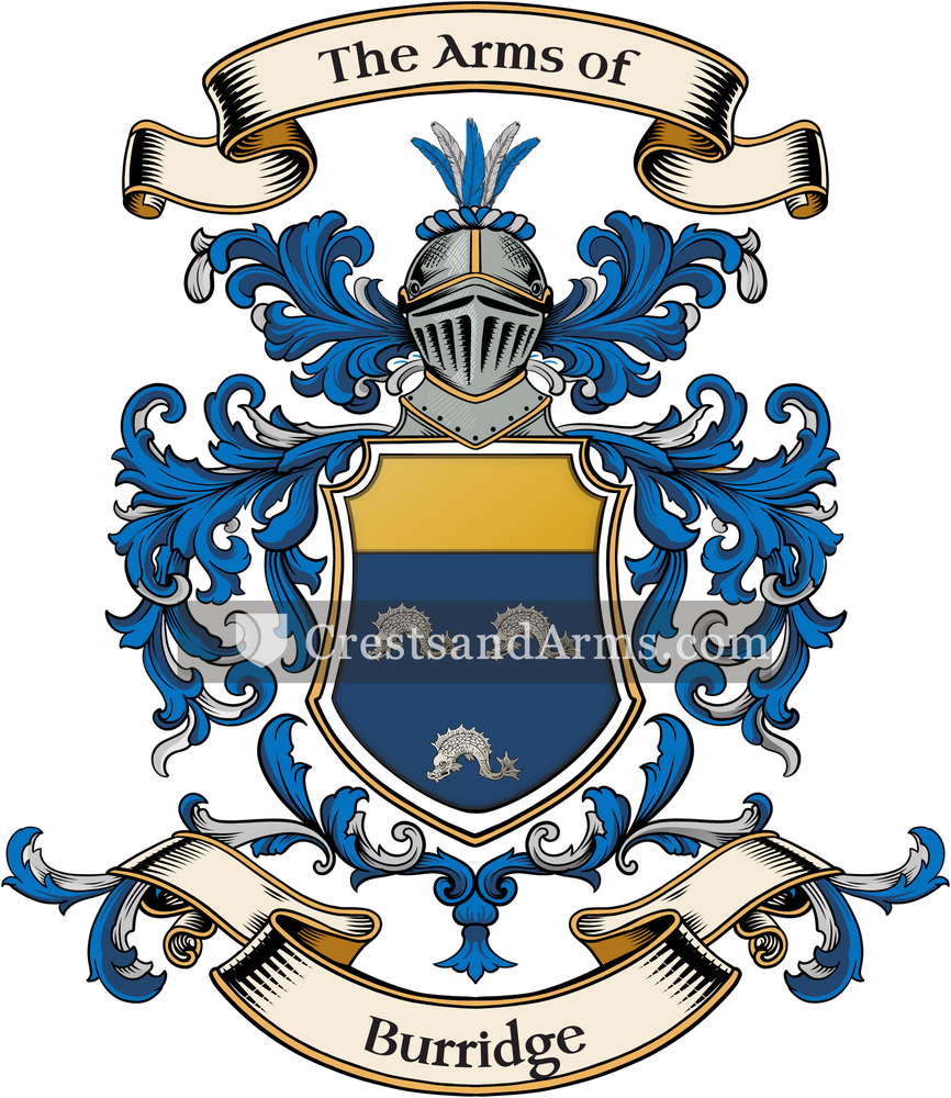 The Burridge coat of arms, drawn from the recorded blazon