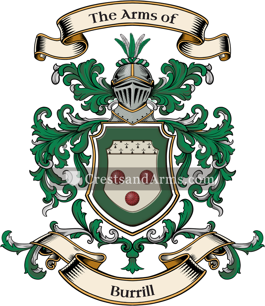 The Burrill coat of arms, drawn from the recorded blazon