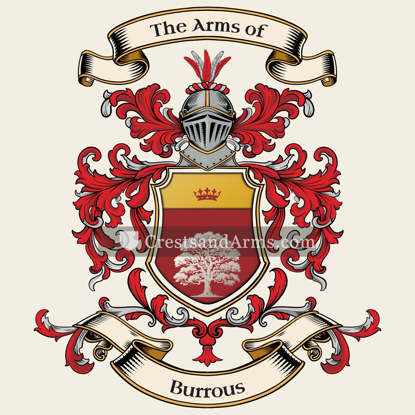 The Burrous coat of arms, drawn from the recorded blazon