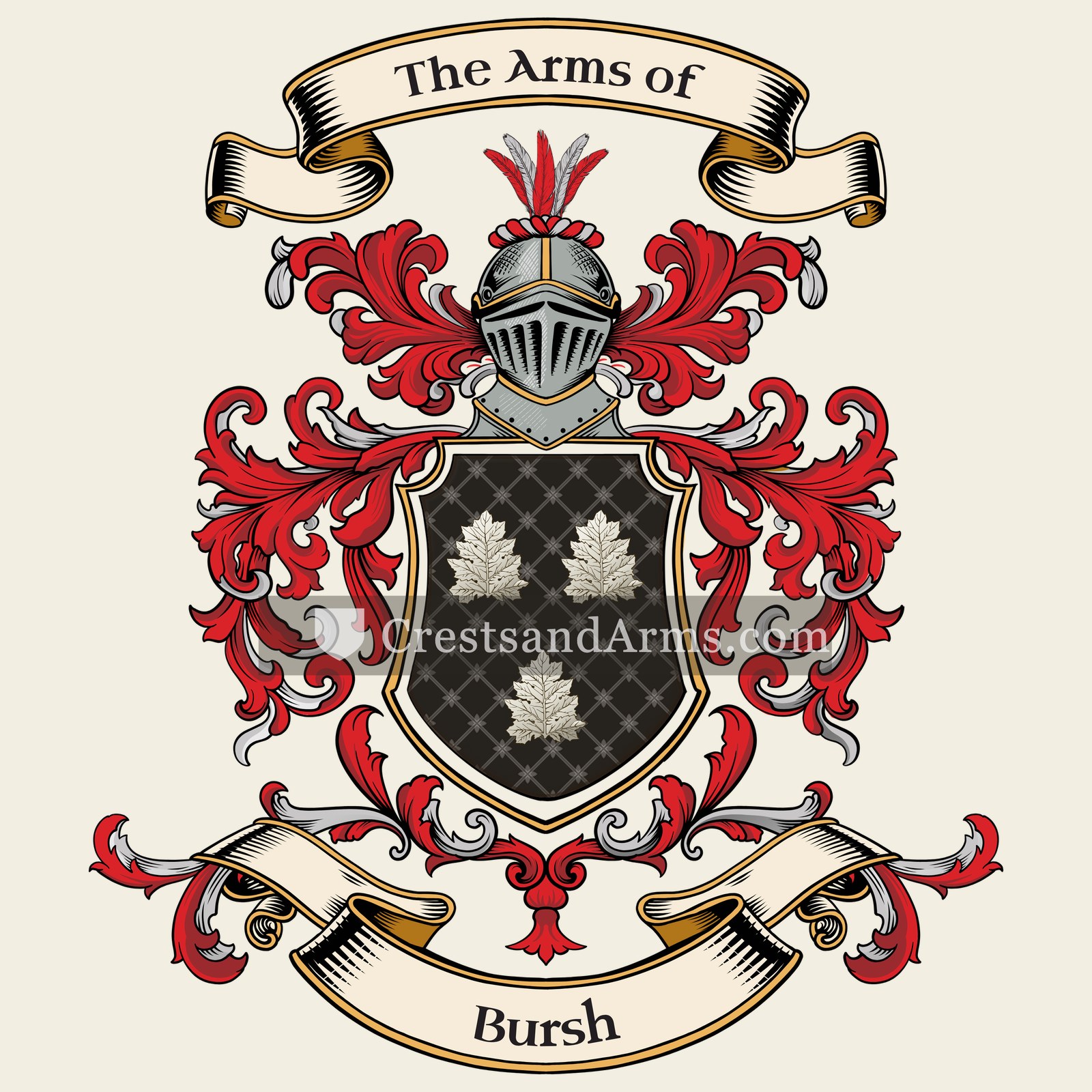 The Bursh coat of arms, drawn from the recorded blazon