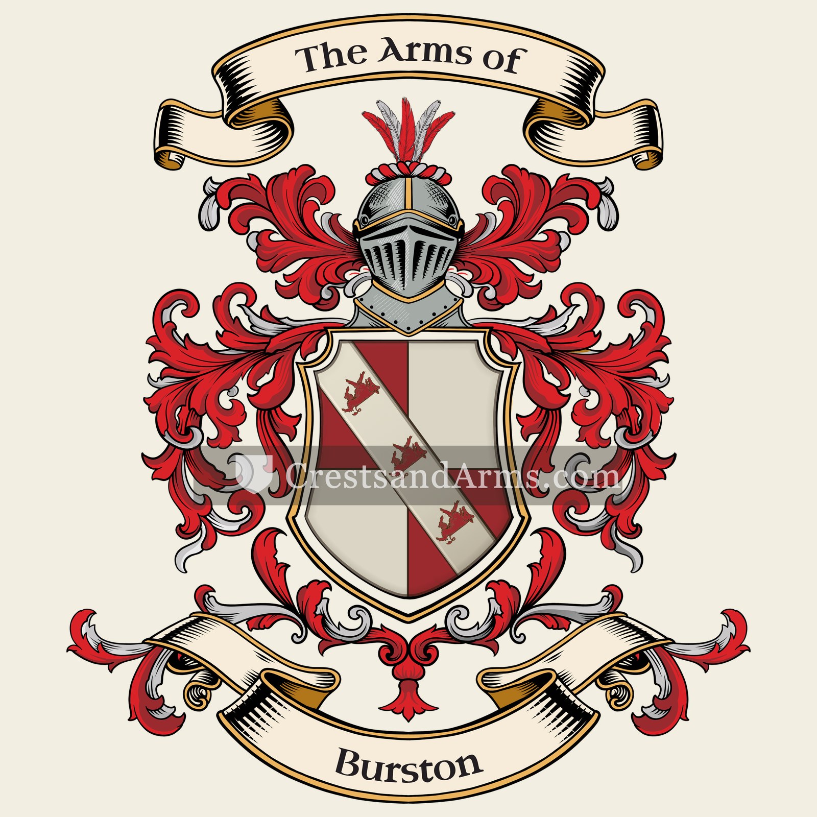 The Burston coat of arms, drawn from the recorded blazon
