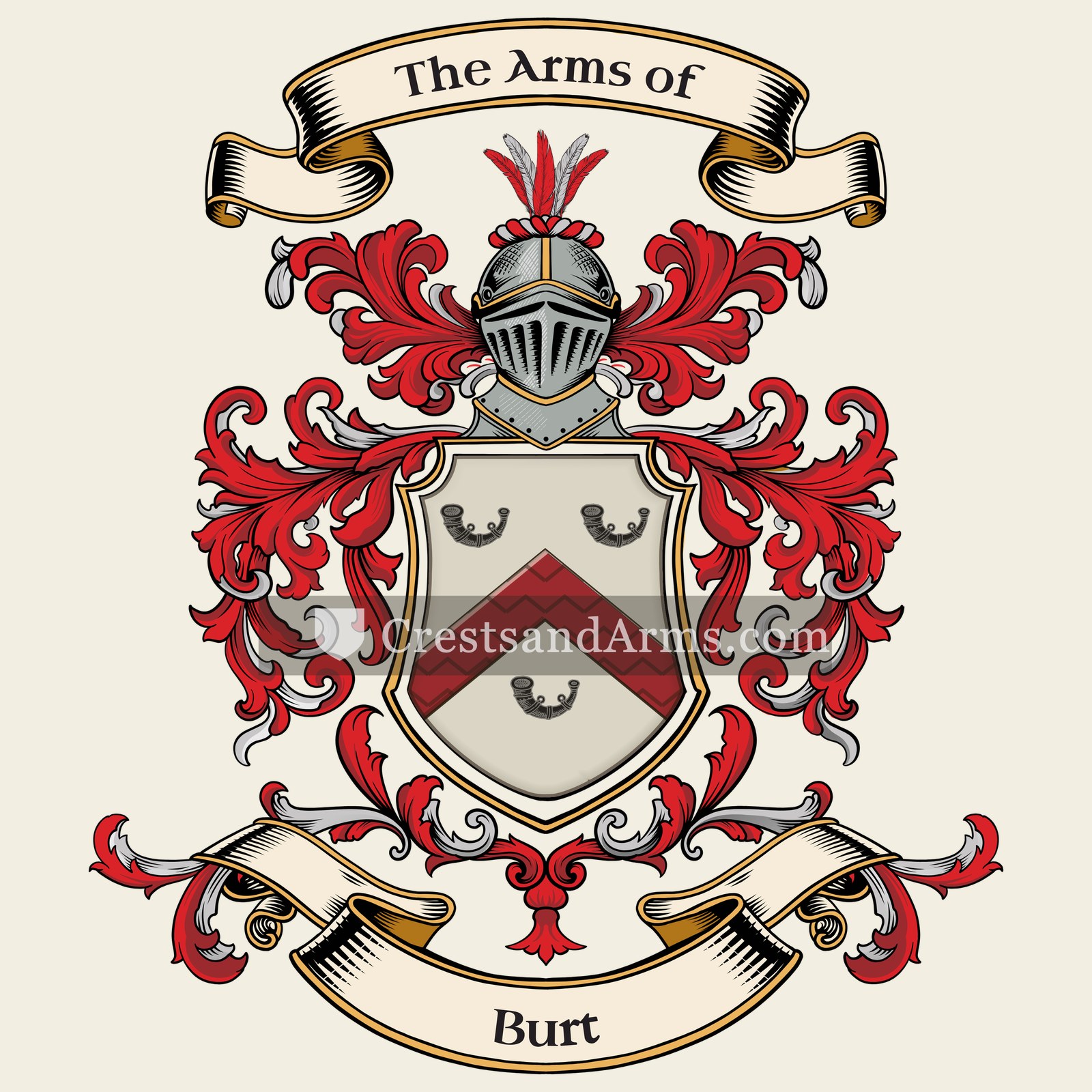 The Burt coat of arms, drawn from the recorded blazon