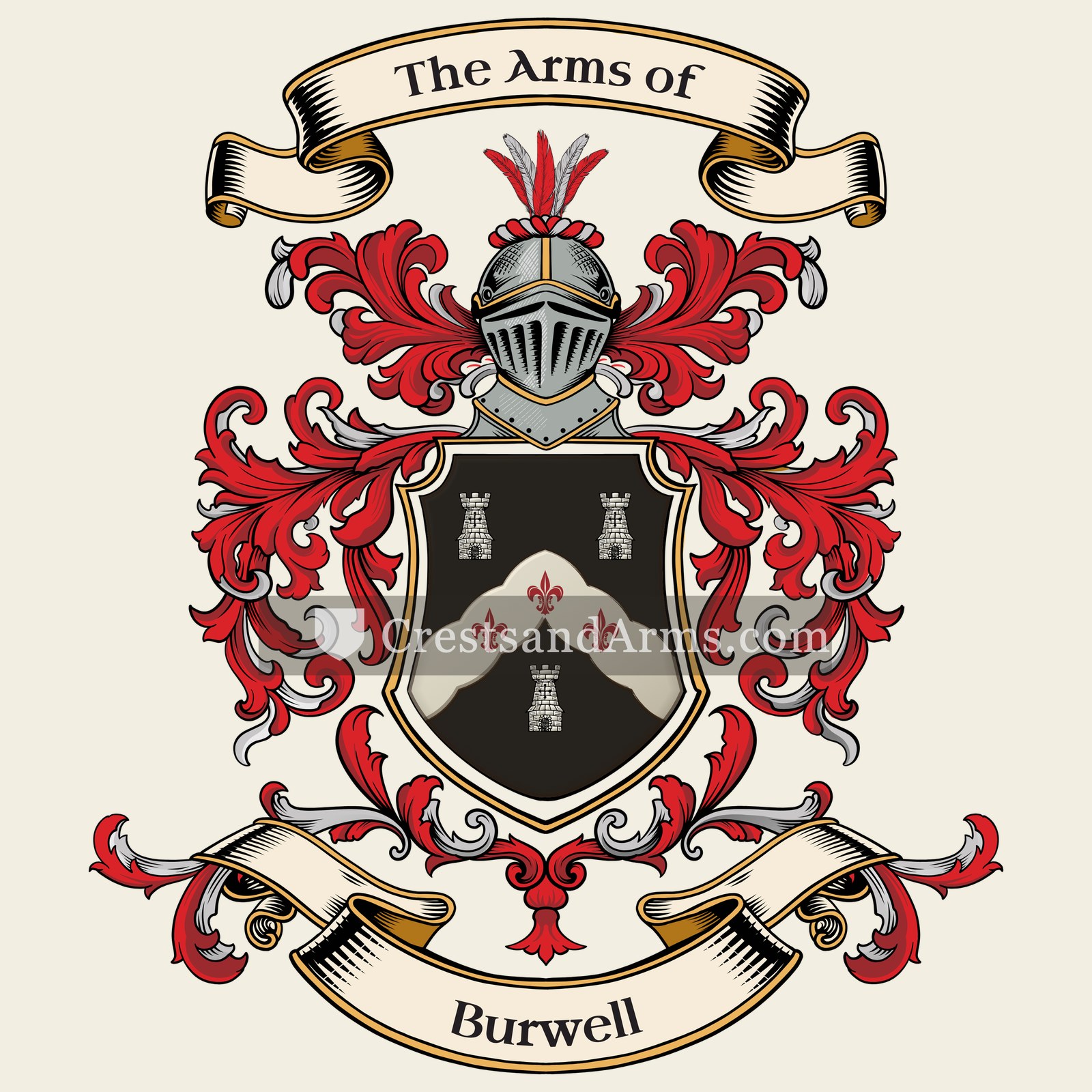 The Burwell coat of arms, drawn from the recorded blazon