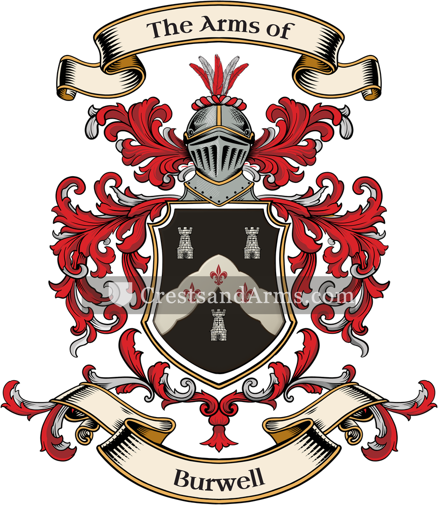 The Burwell coat of arms, drawn from the recorded blazon