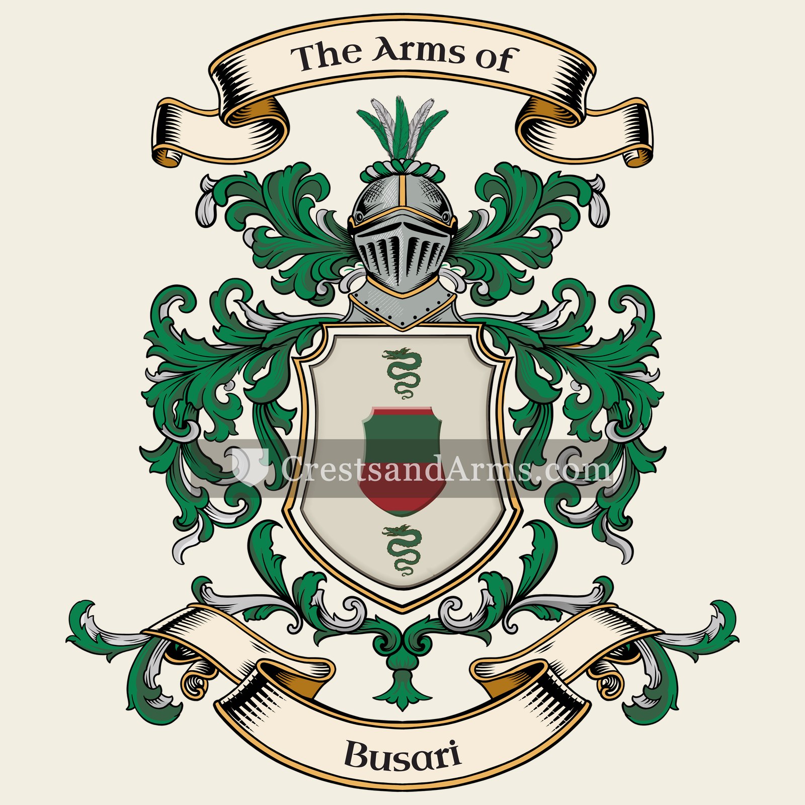 The Busari coat of arms, drawn from the recorded blazon