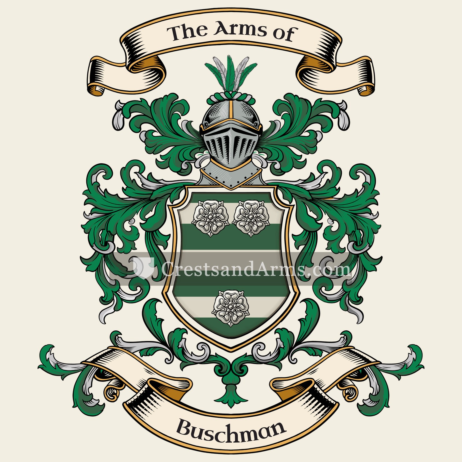 The Buschman coat of arms, drawn from the recorded blazon