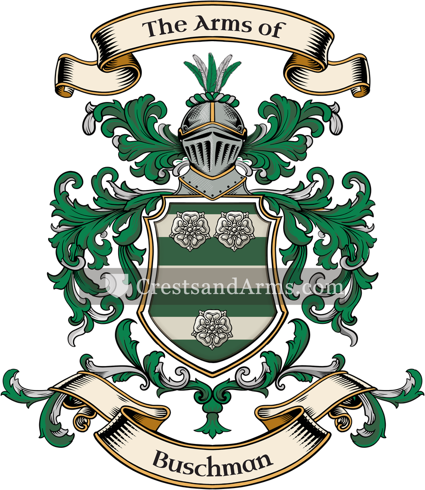 The Buschman coat of arms, drawn from the recorded blazon