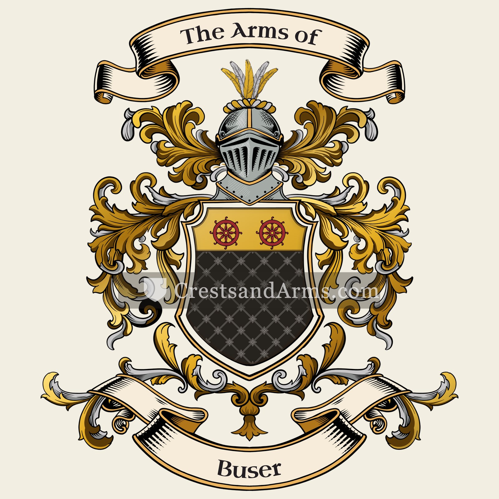 The Buser coat of arms, drawn from the recorded blazon