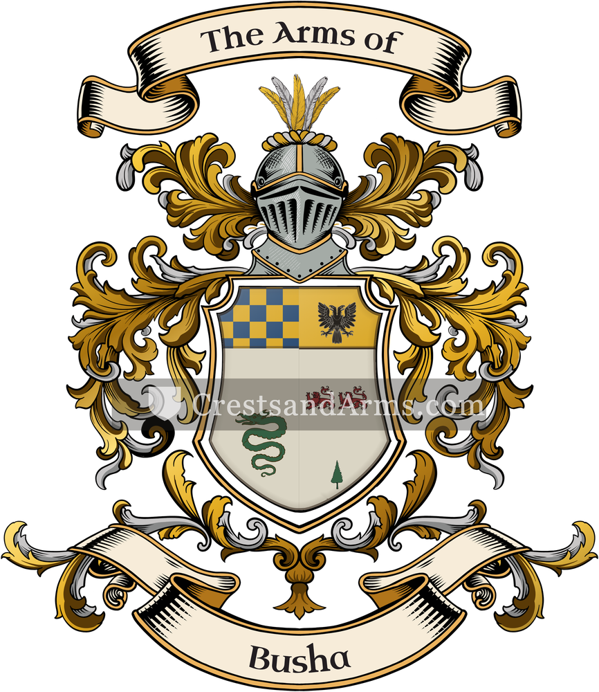 The Busha coat of arms, drawn from the recorded blazon