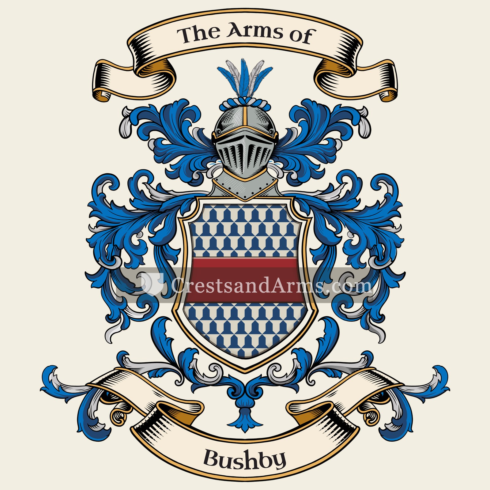 The Bushby coat of arms, drawn from the recorded blazon