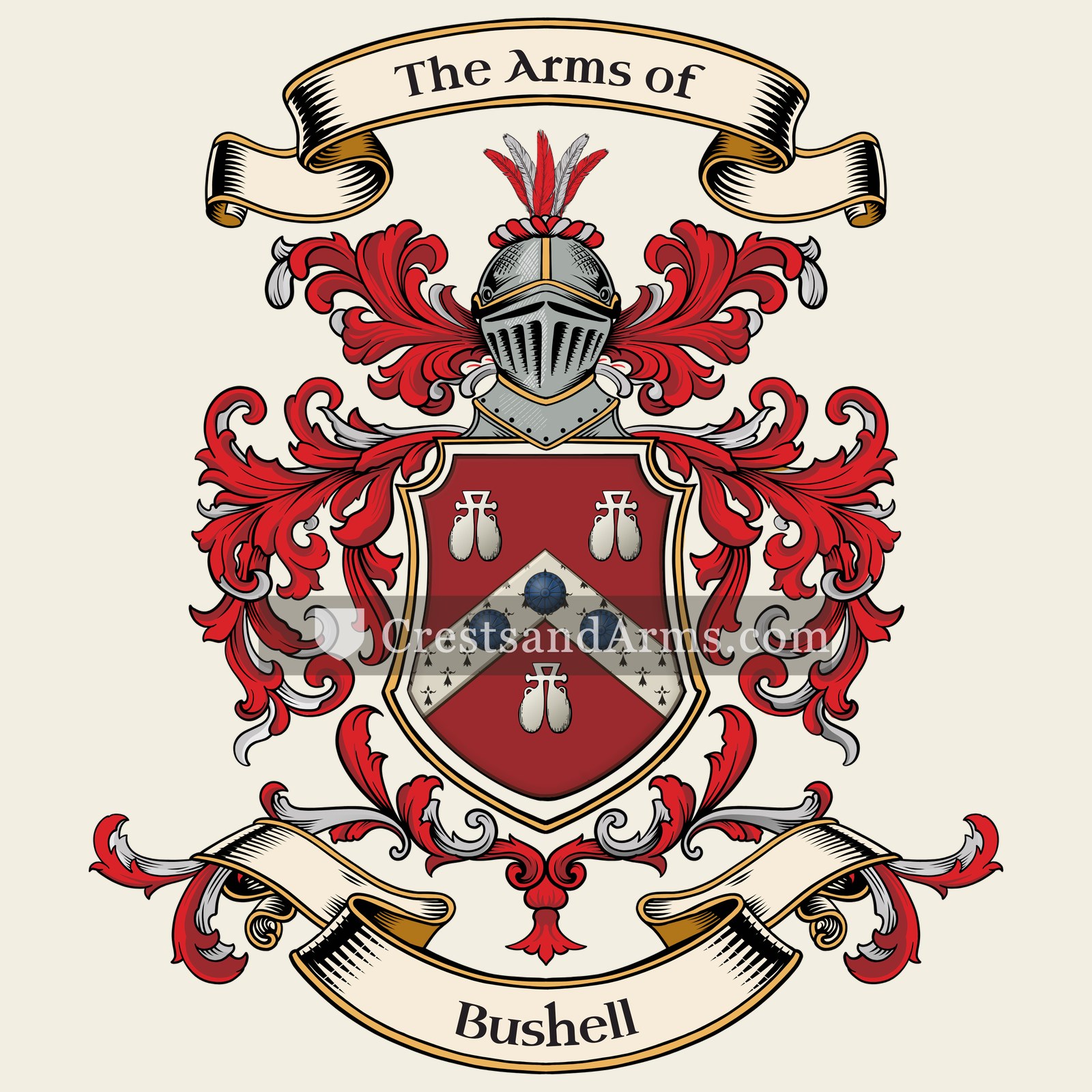 The Bushell coat of arms, drawn from the recorded blazon