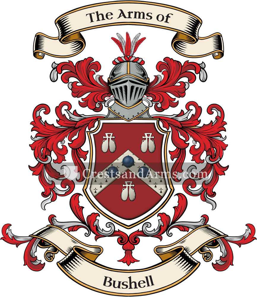 The Bushell coat of arms, drawn from the recorded blazon