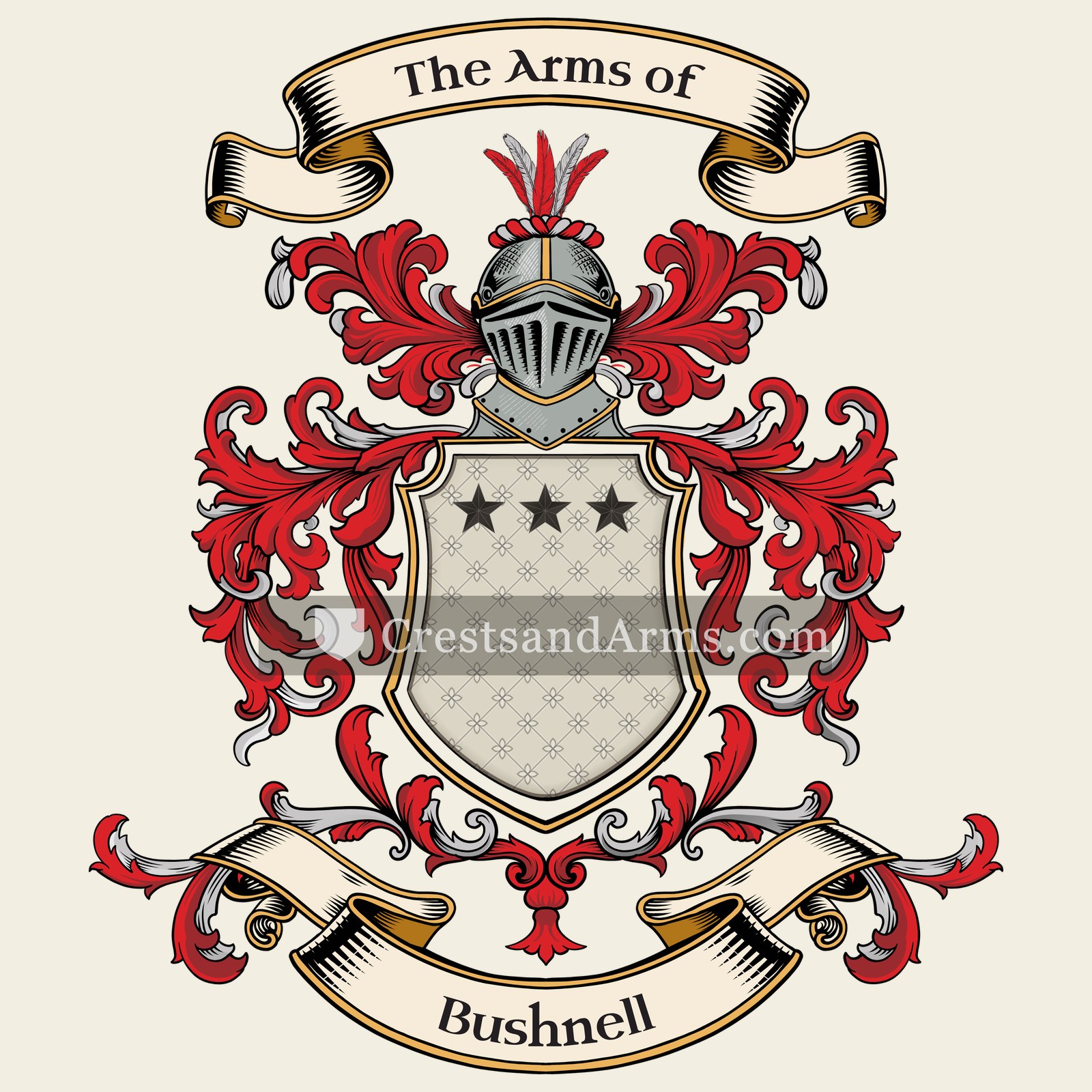 The Bushnell coat of arms, drawn from the recorded blazon