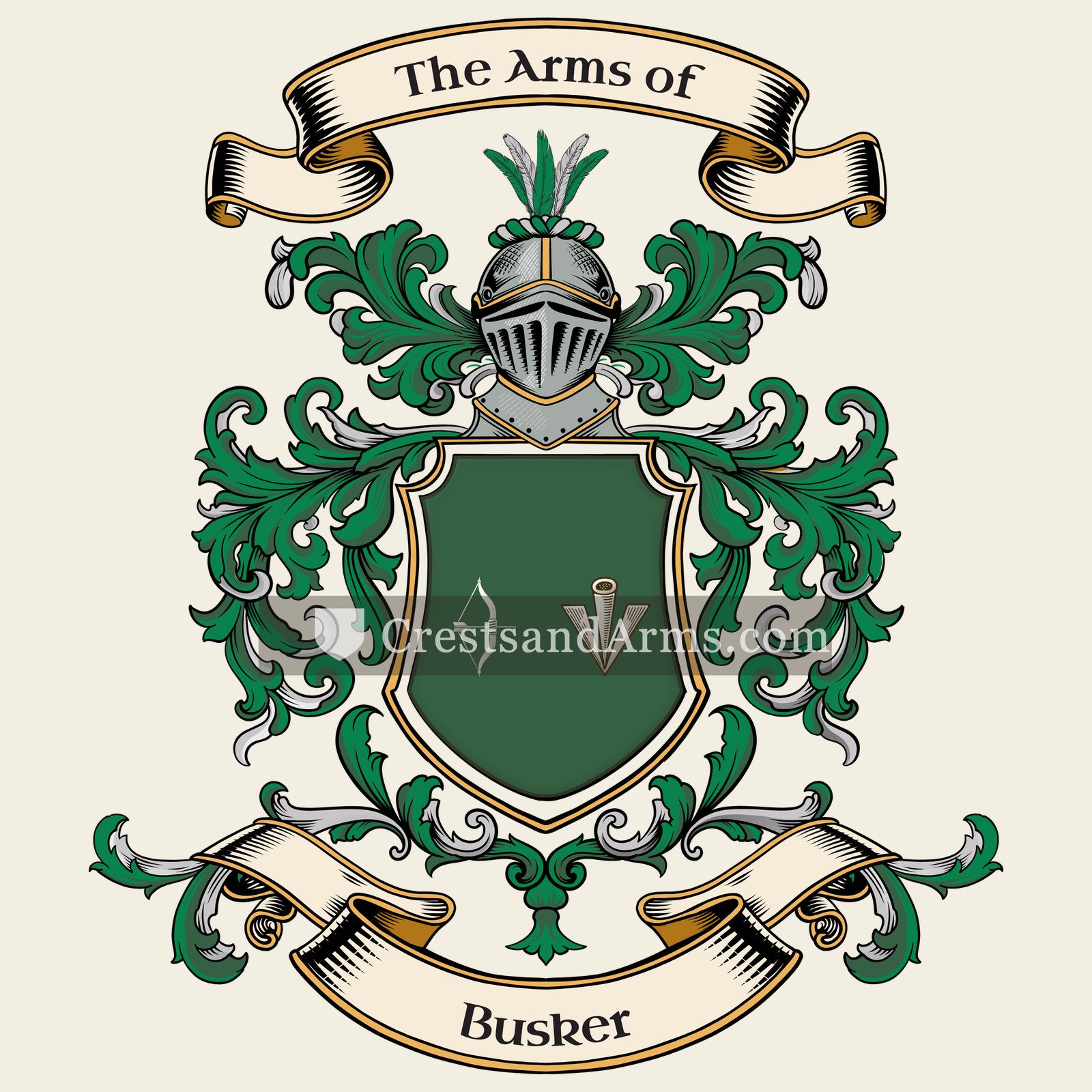 The Busker coat of arms, drawn from the recorded blazon