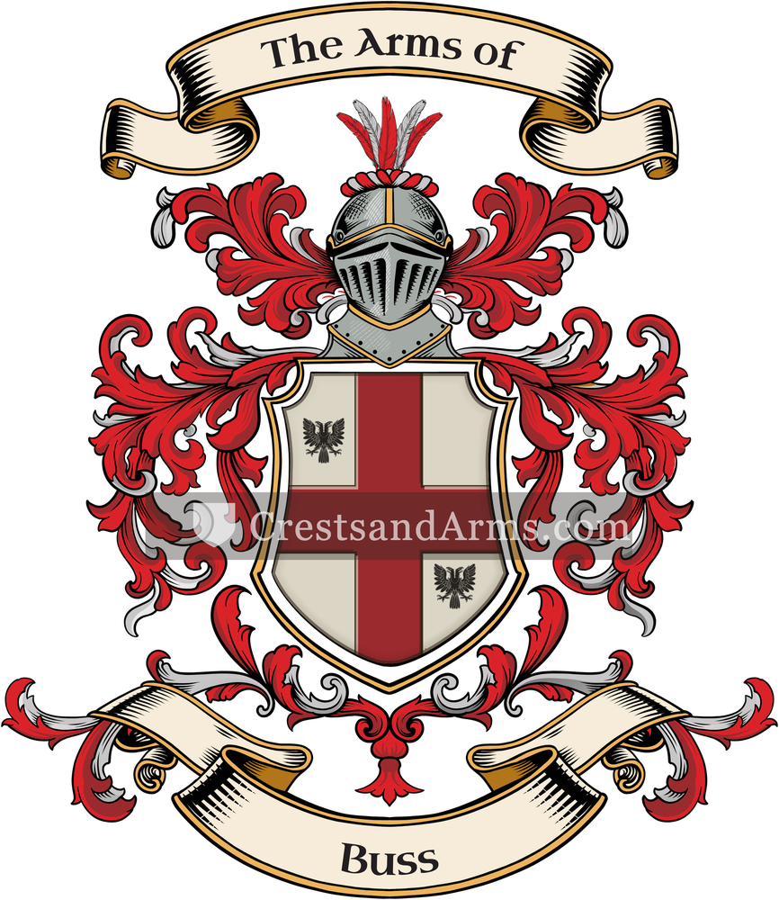 The Buss coat of arms, drawn from the recorded blazon