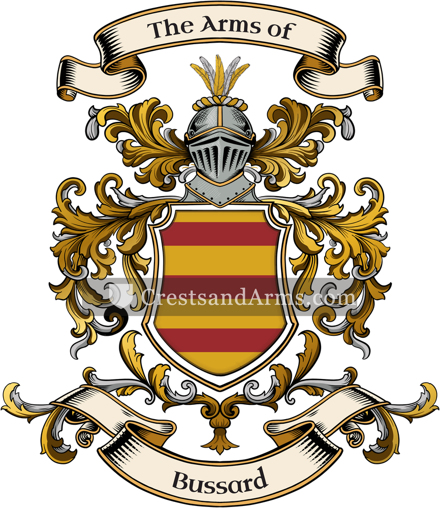 The Bussard coat of arms, drawn from the recorded blazon