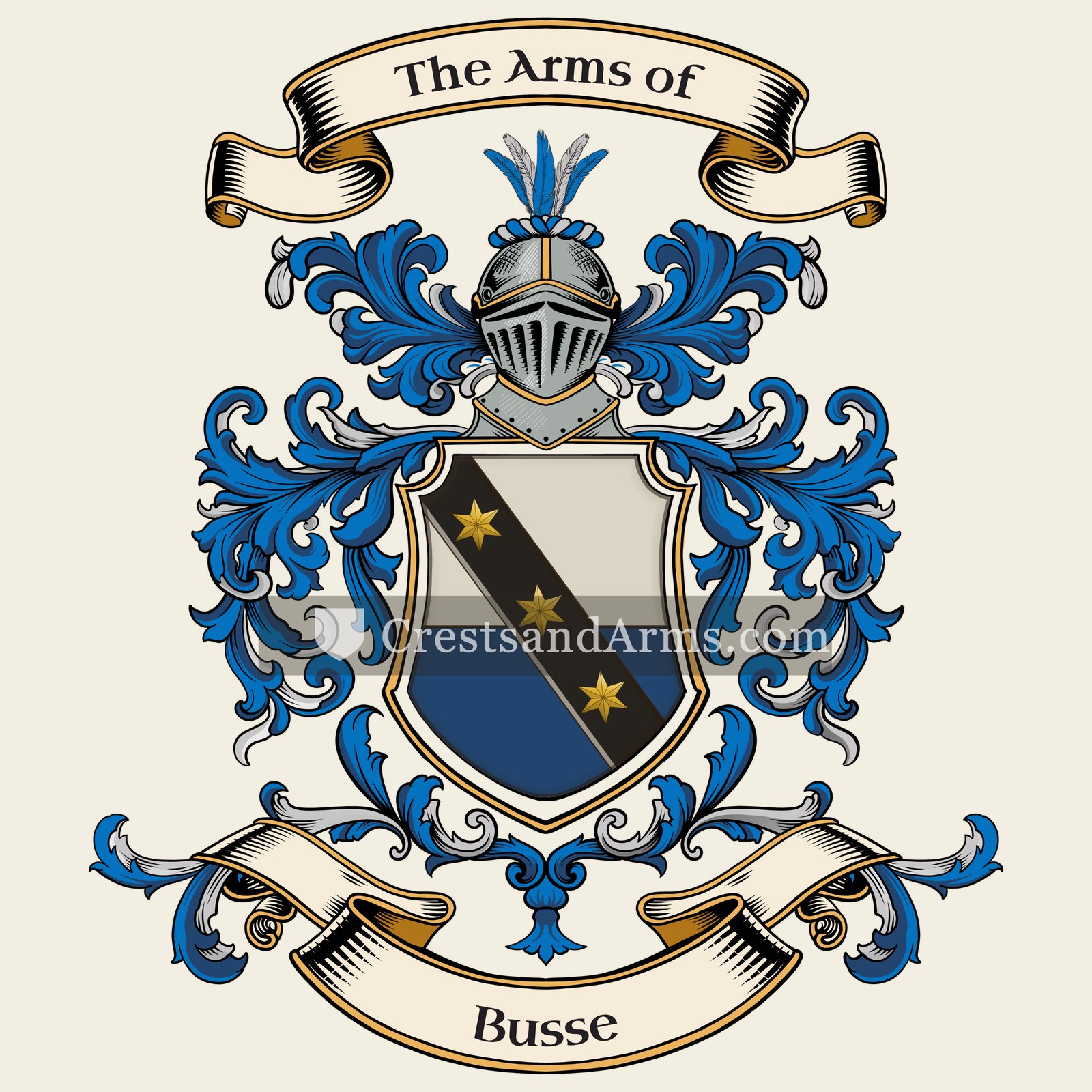 The Busse coat of arms, drawn from the recorded blazon