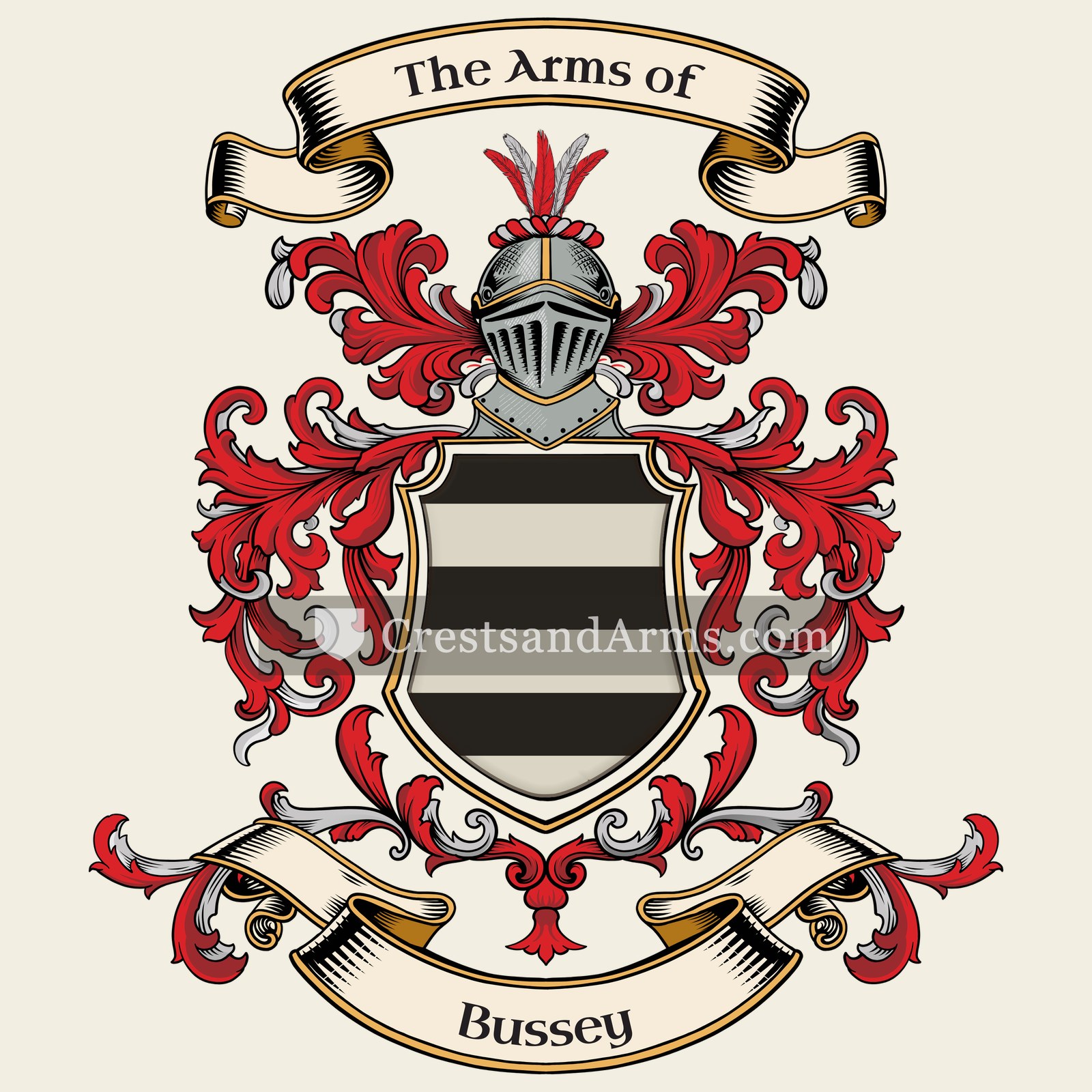 The Bussey coat of arms, drawn from the recorded blazon