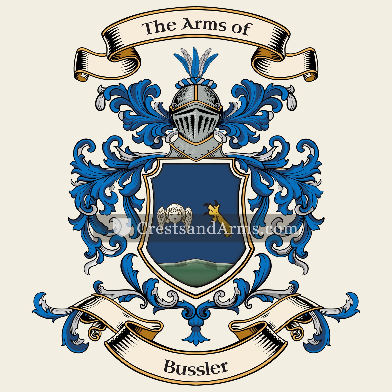 The Bussler coat of arms, drawn from the recorded blazon
