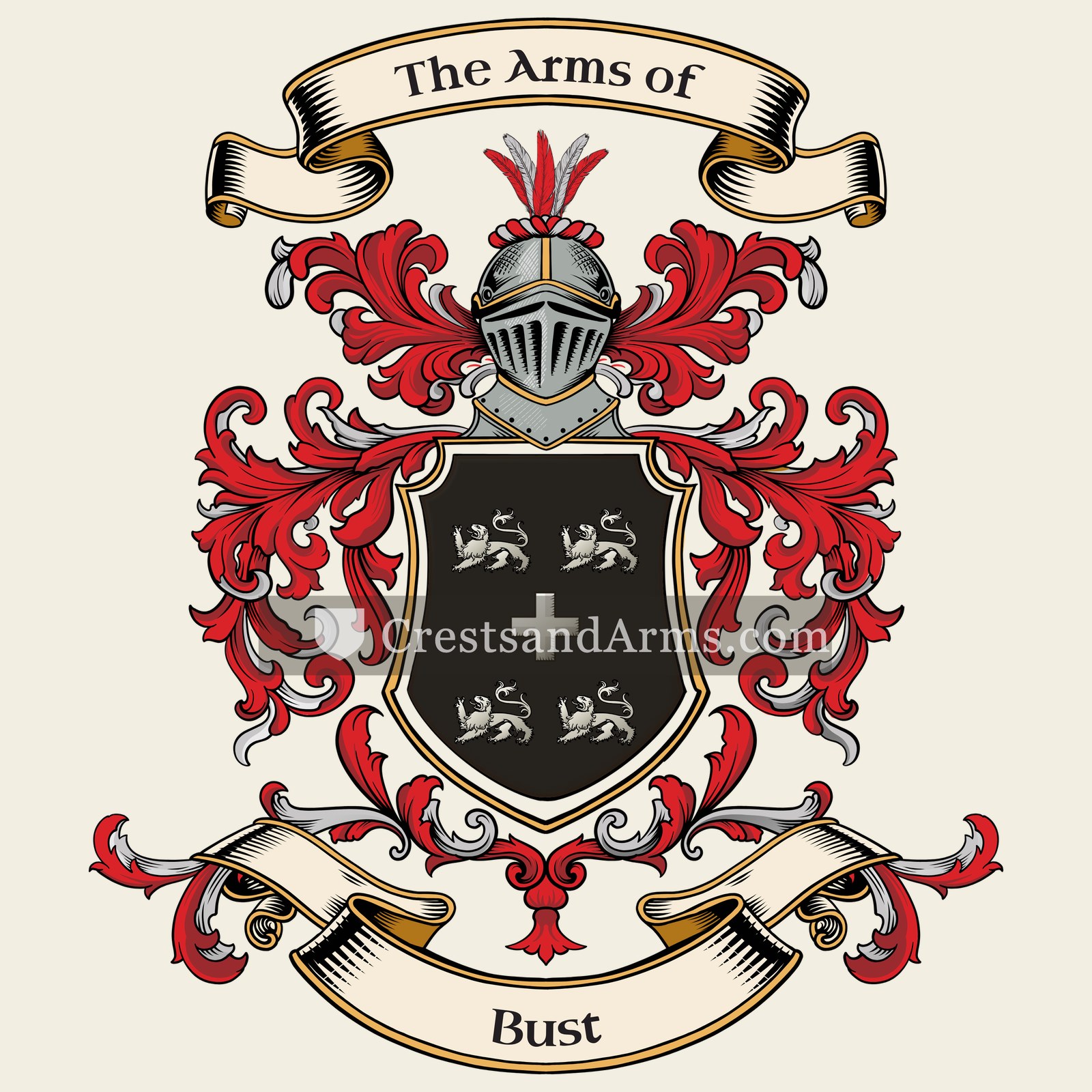 The Bust coat of arms, drawn from the recorded blazon